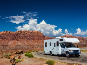 RV driving near a canyon