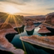 Birds eye view at Lake Powell during sunset or sunrise